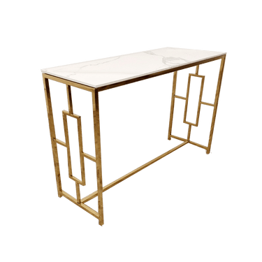 Geo Gold Console Table With Elegant Polar White Sintered Stone Top - 120cm Wide - UK Luxury Furniture